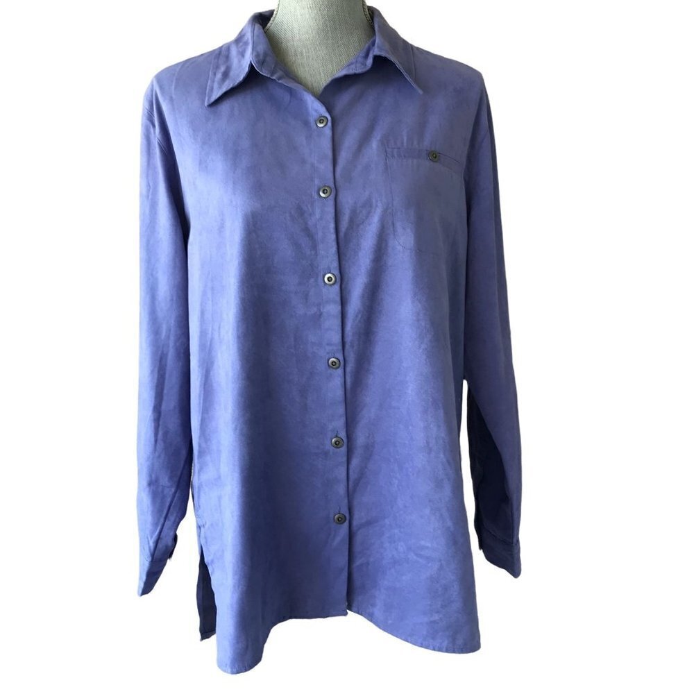 NOS‎ NWT Chico's Design Faux Suede Lavender Button Down Shirt Top - Large